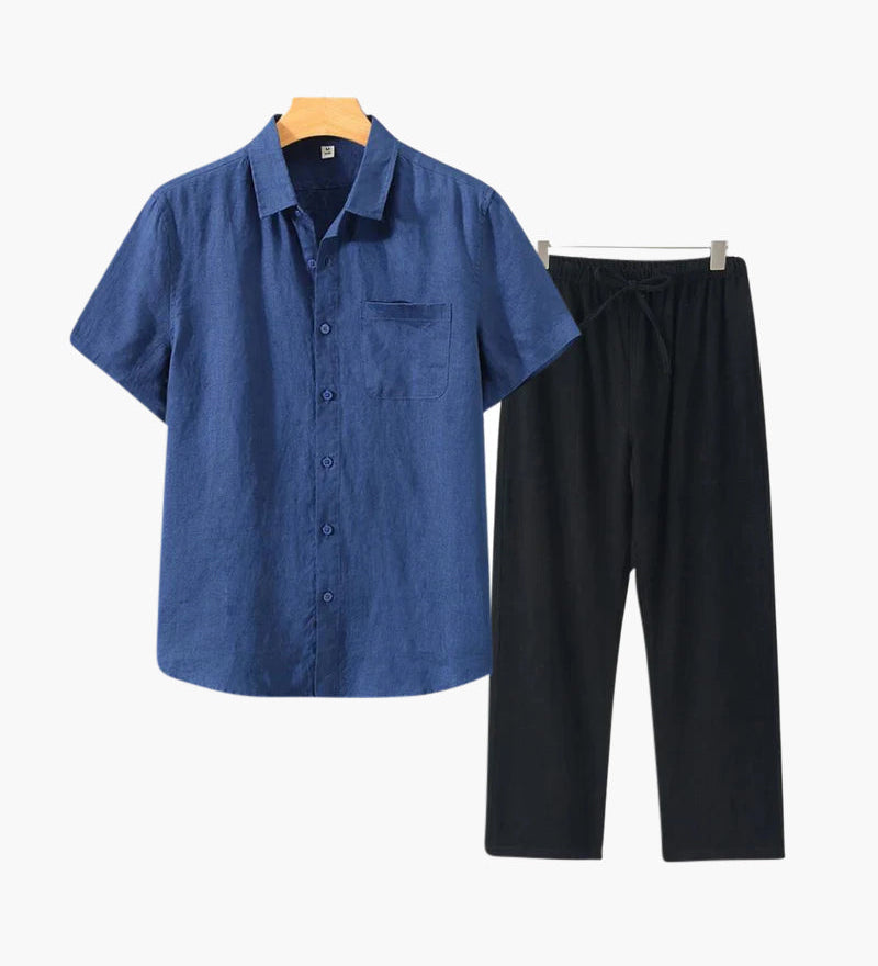 Lincoln | Old Money Herren Leinen-Set mit Kurzarmhemd & Sommerhose