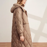 Emmie | Diamant gesteppt langer Damenmantel mit Kapuze