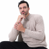 Roman | Chunky knit Herren Chasmere Pullover mit Kabelstrickmuster & Halb Reißverschluss Kragen
