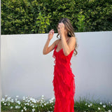 Maxikleid mit Rüschen – Figurbetontes Abendkleid mit Spaghettiträgern