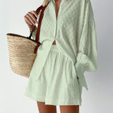 Leichter Zweiteiler aus Baumwollmix – Oversize Bluse & Shorts für Damen