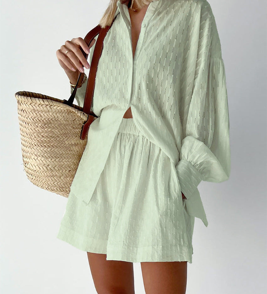 Leichter Zweiteiler aus Baumwollmix – Oversize Bluse & Shorts für Damen