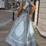 Zweiteiler-Set mit Bluse & Maxi-Rock im Paisley-Stil – Urban & Elegant