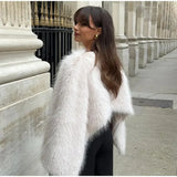 Cropped Kunstfell Pullover mit weiten Ärmeln für Damen