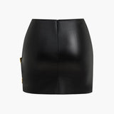 Lyra | Figurbetonter Kunstleder-Minirock mit asymmetrischer Drapierung und goldener Zierschnalle
