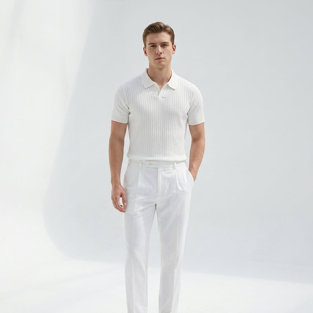 Herren Strick Poloshirt mit Rippstruktur