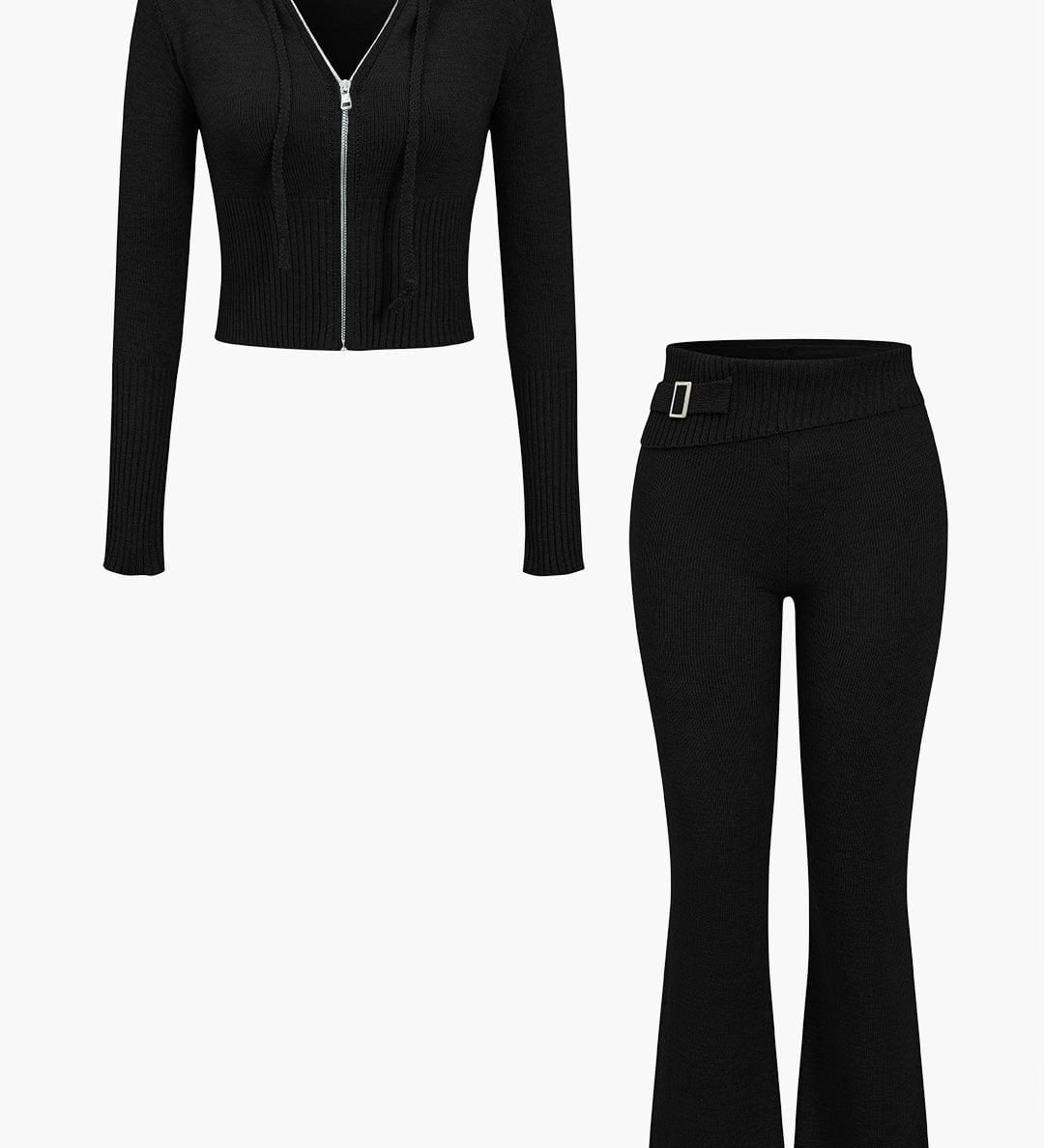 Ava | Strick-Set mit Kapuzenjacke & Schlaghose