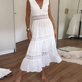 Elegantes Midi Sommerkleid mit Spitze & V-Ausschnitt – Feminin & Luftig