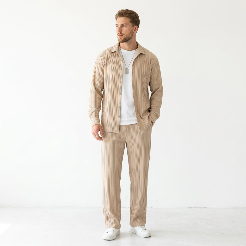 Herren Langarmhemd und Hose Set mit Rippstruktur