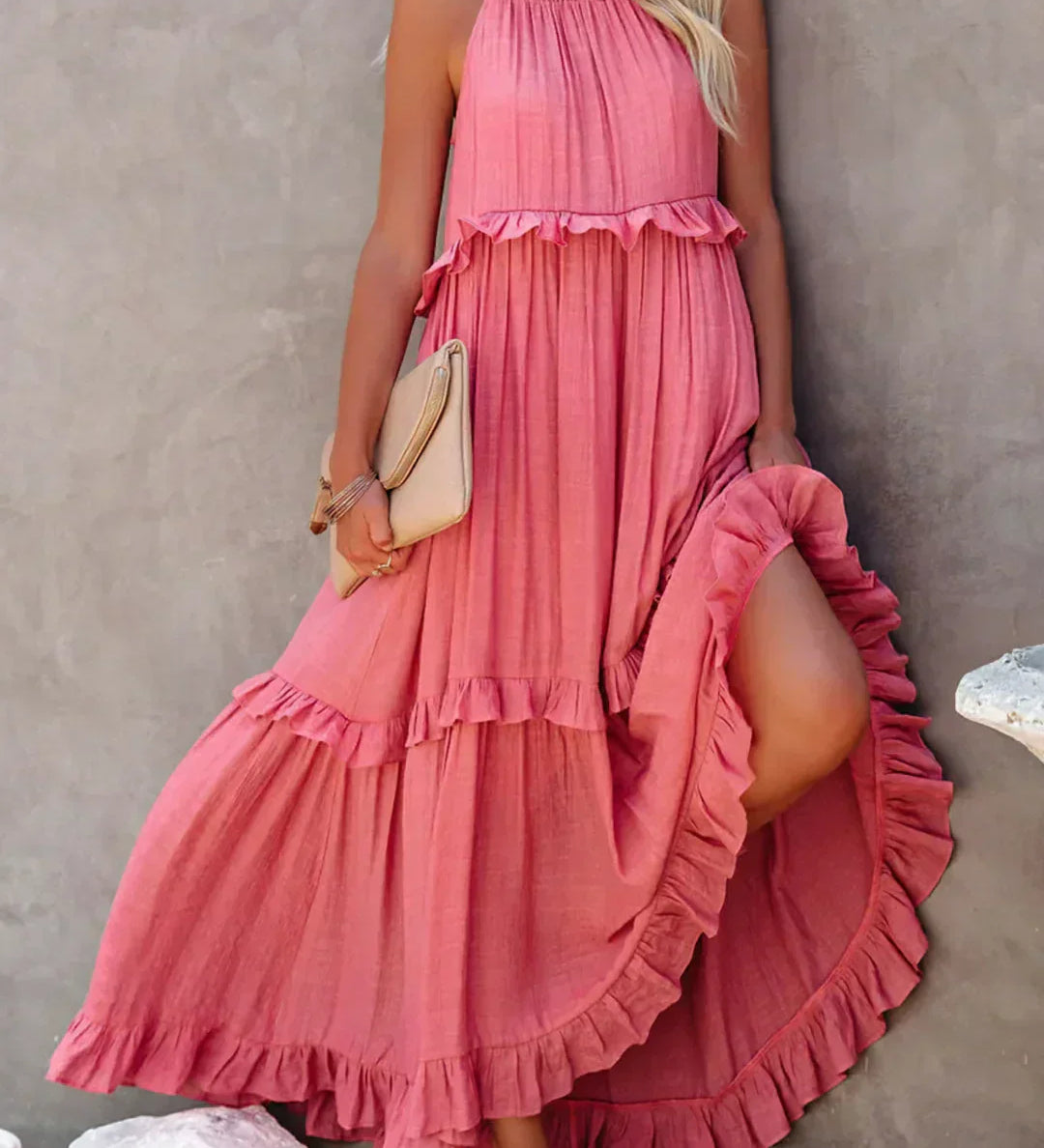 Boho Maxikleid mit Volants & Neckholder-Ausschnitt – Sommerlich & Feminin