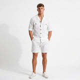 Herren Leinenhemd und Shorts Set mit Brusttaschen