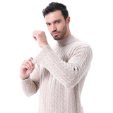 Roman | Chunky knit Herren Chasmere Pullover mit Kabelstrickmuster & Halb Reißverschluss Kragen
