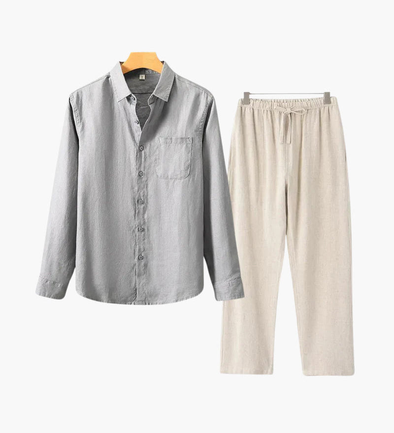 Christopher | Lange Ärmel Hemd & Hose Zweiteiliges Leinen-Set Herren-Sommer-Outfit
