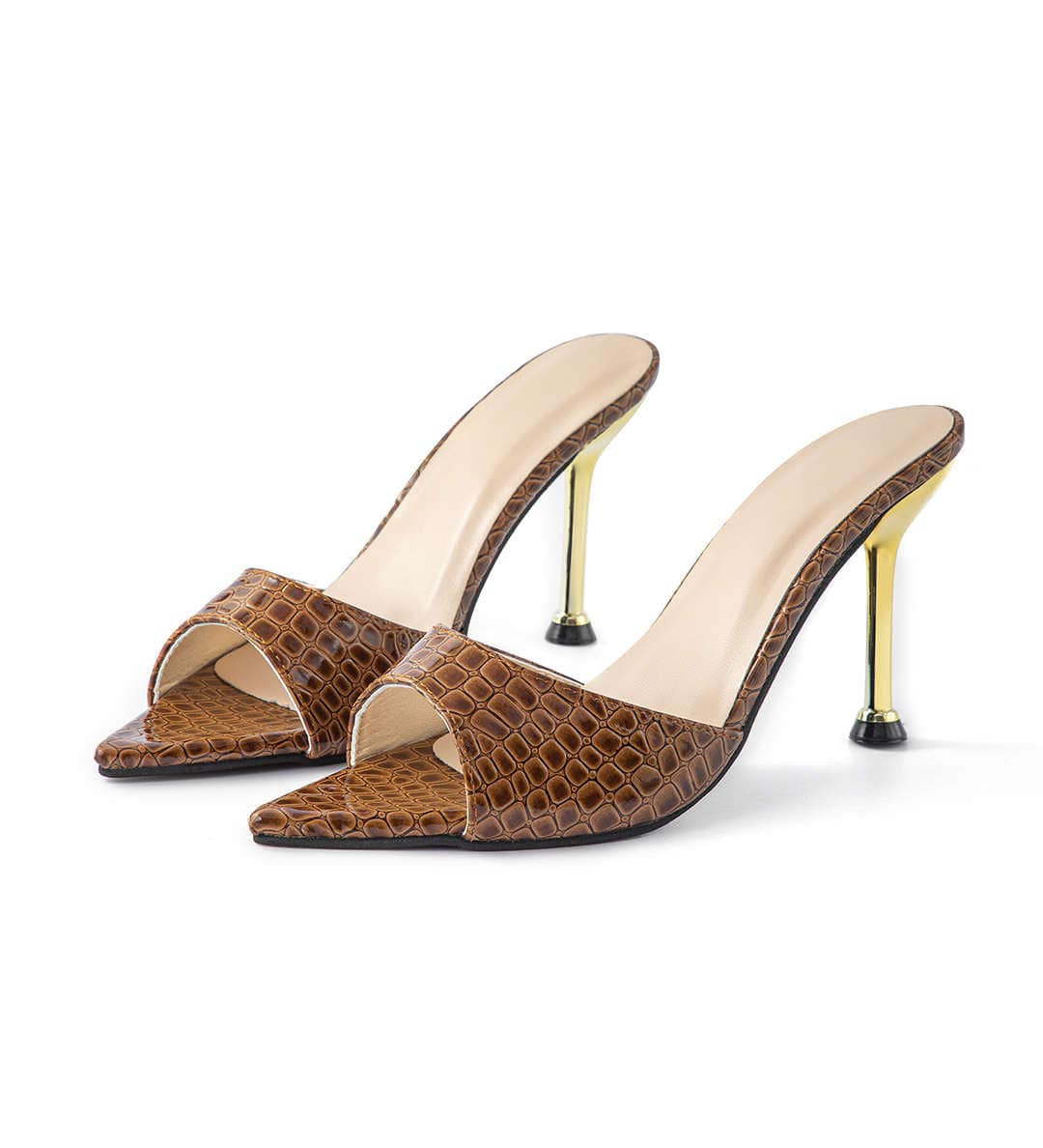 Isabelle | Luxus Schwarze Croc-Embossed Mule Heels – Elegant & Stilvoll