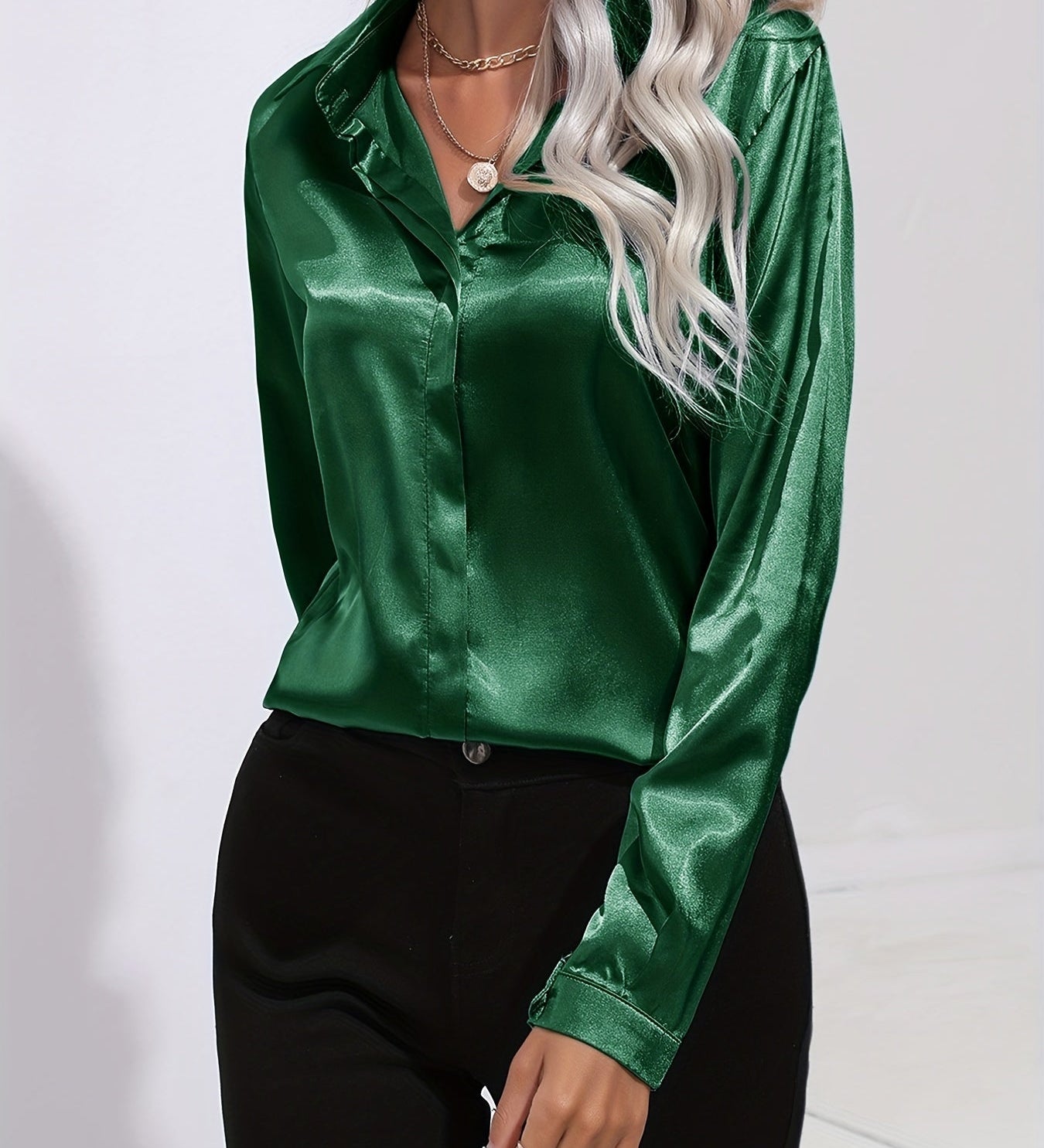 Irene | Elegantes Satin-Hemd mit langen Ärmeln für Damen