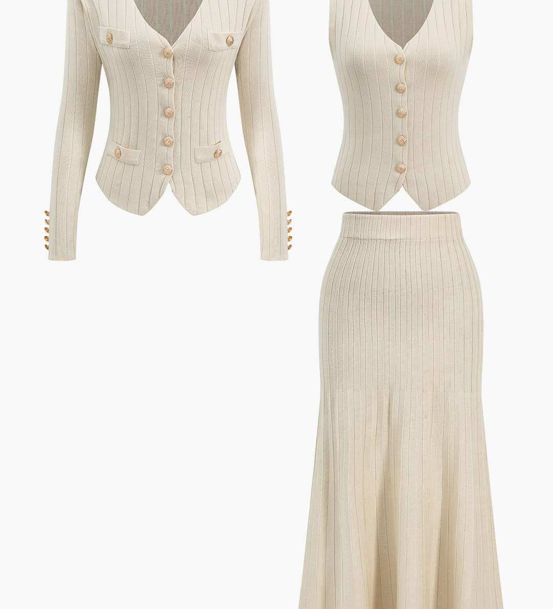 Estelle | Strick-Set mit Blazer, Weste & Midirock