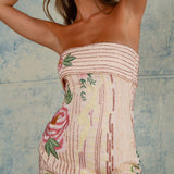 Rose | Trägerloses Minikleid mit Blumenstickerei und Paillettenverzierung