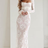 Damen Spitzen Maxikleid mit Langarm