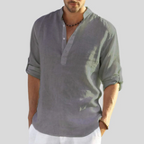 Atlleb | Lockeres Leinenhemd mit entspanntem V-Ausschnitt