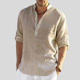 Atlleb | Lockeres Leinenhemd mit entspanntem V-Ausschnitt