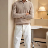 Klassischer Strickpullover mit Reißverschluss & Kontrastkragen