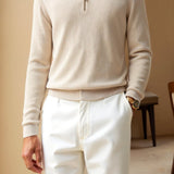 Klassischer Strickpullover mit Reißverschluss & Kontrastkragen