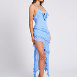 Volant Maxikleid mit Spaghettiträgern und hohem Schlitz für Damen