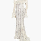 Spitzen-Abendkleid mit Carmen-Ausschnitt und langen Ärmeln für Damen