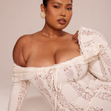 Spitzen-Abendkleid mit Carmen-Ausschnitt und langen Ärmeln für Damen