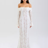 Spitzen-Abendkleid mit Carmen-Ausschnitt und langen Ärmeln für Damen