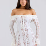 Spitzen-Abendkleid mit Carmen-Ausschnitt und langen Ärmeln für Damen