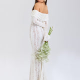 Spitzen-Abendkleid mit Carmen-Ausschnitt und langen Ärmeln für Damen