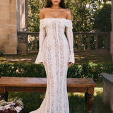 Spitzen-Abendkleid mit Carmen-Ausschnitt und langen Ärmeln für Damen