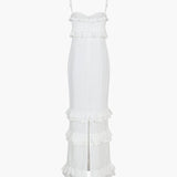 Hanna | Romantisches Spitzenkleid mit Rüschen – Feminine Eleganz in Weiß