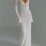 Greta | V-Ausschnitt Gehäkeltes Maxikleid mit Glockenärmeln  – Boho-Chic für den Sommer