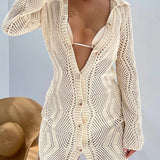 Elina | Häkel-Strandkleid mit Knopfleiste in Crème