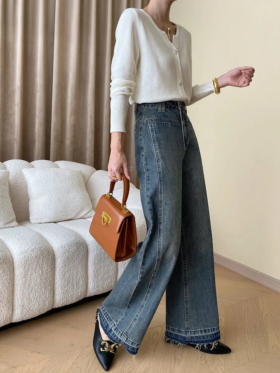 Rina | Vintage Denim Wide Leg Jeans mit Knöpfen Zendoo.de