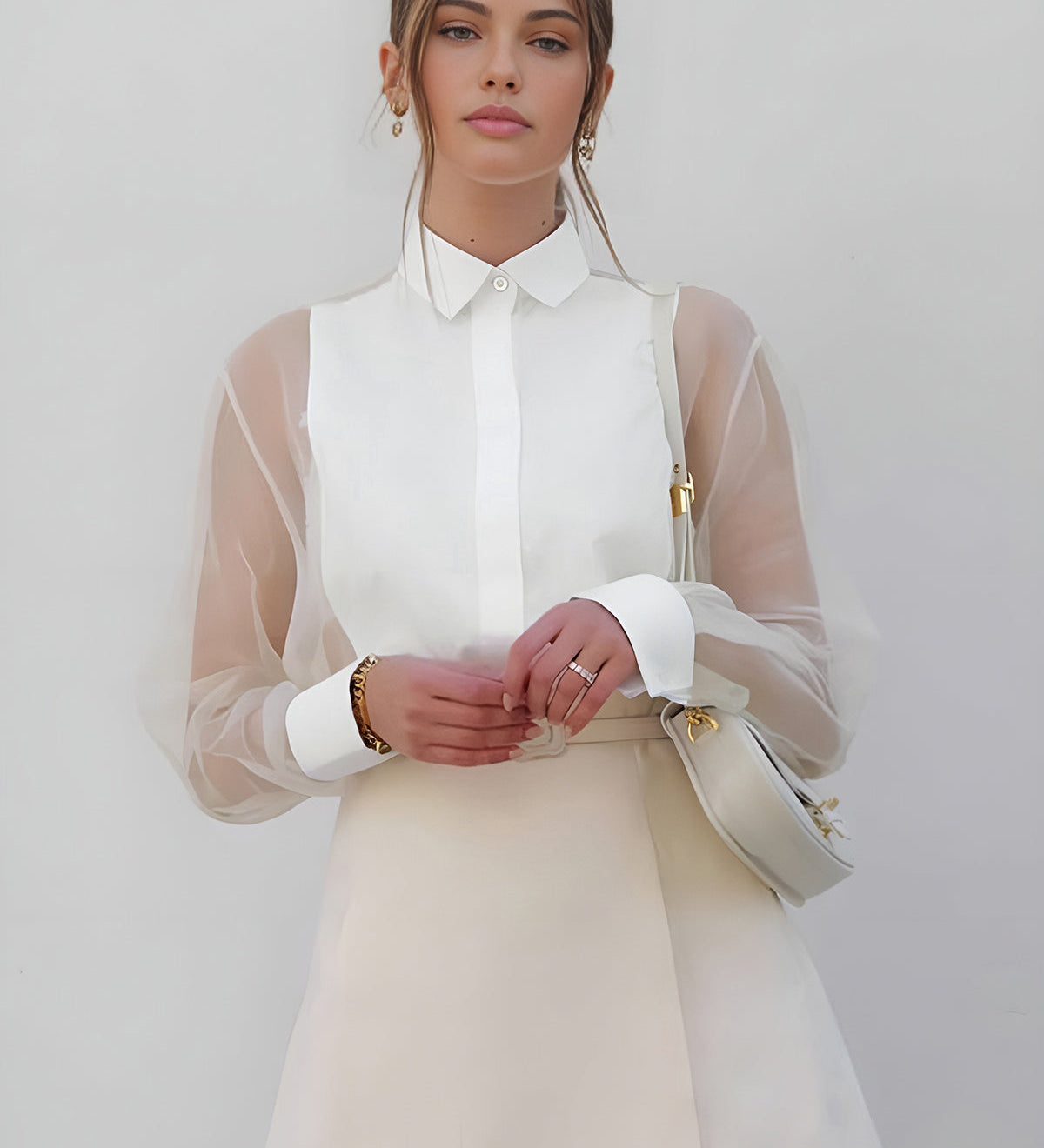 Elegante Damenbluse mit Transparenzärmeln – Stilvoll, Feminin & Zeitlos