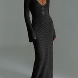 Greta | V-Ausschnitt Gehäkeltes Maxikleid mit Glockenärmeln  – Boho-Chic für den Sommer