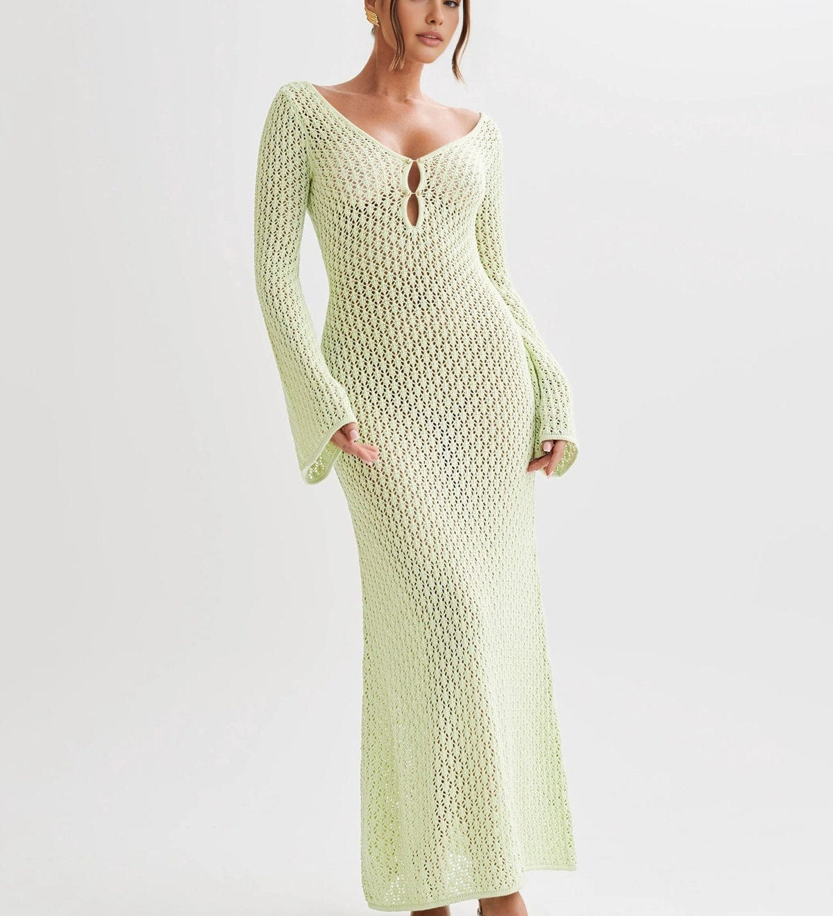 Greta | V-Ausschnitt Gehäkeltes Maxikleid mit Glockenärmeln  – Boho-Chic für den Sommer