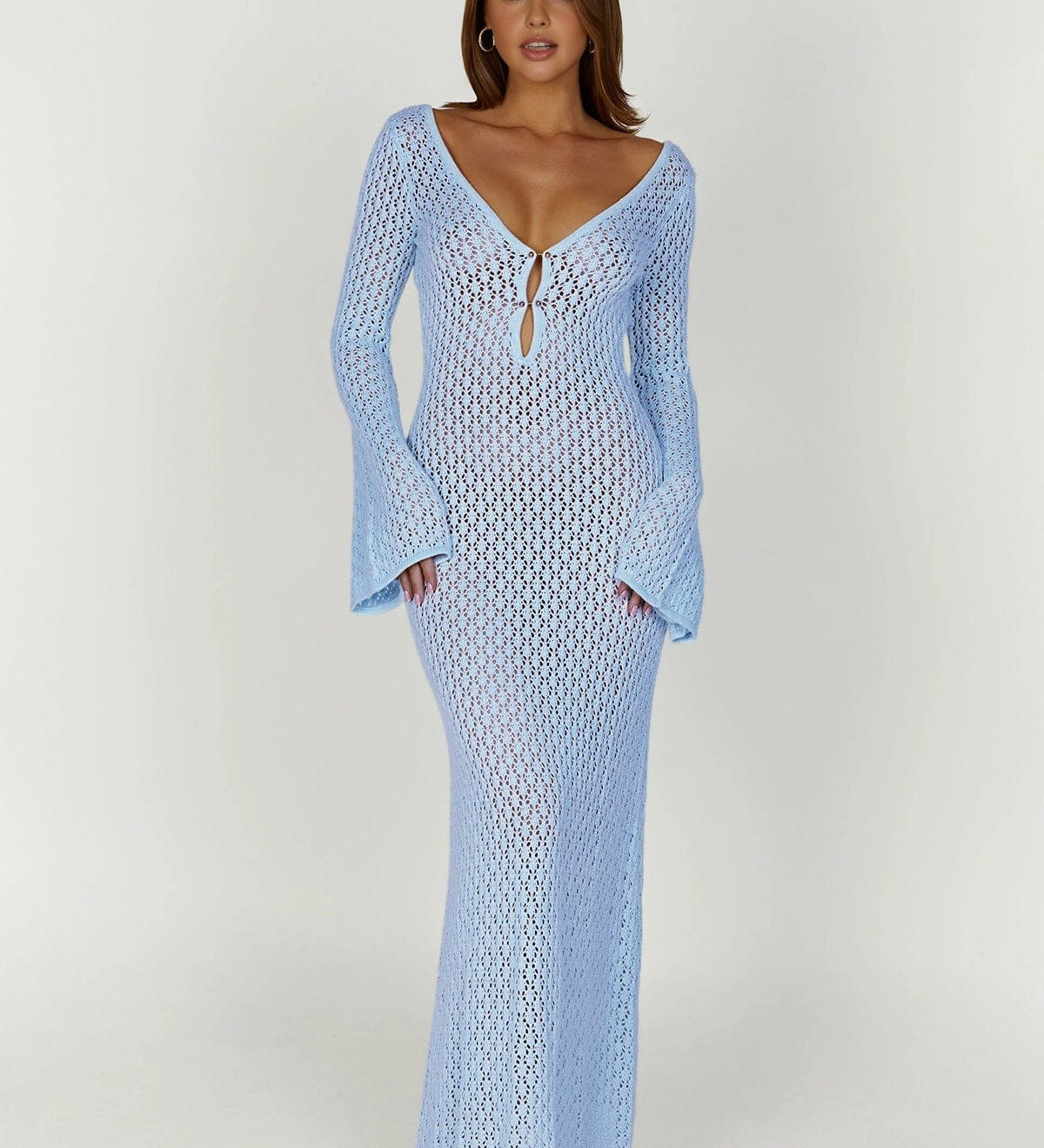 Greta | V-Ausschnitt Gehäkeltes Maxikleid mit Glockenärmeln  – Boho-Chic für den Sommer