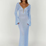 Greta | V-Ausschnitt Gehäkeltes Maxikleid mit Glockenärmeln  – Boho-Chic für den Sommer