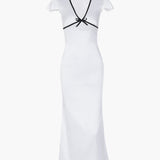Liora | Figurbetontes Midikleid in Weiß mit Kontrastdetails