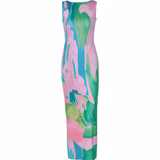 Isla | Ärmelloses Maxi-Kleid mit Wasserfarben-Print – Kunstvolle Eleganz