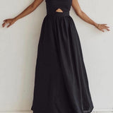 Benedikta | Ärmelloses Maxi-Kleid aus Leinen mit Cut-Out-Detail und Spaghettiträgern