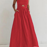 Benedikta | Ärmelloses Maxi-Kleid aus Leinen mit Cut-Out-Detail und Spaghettiträgern