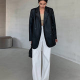 Tessa | Legerer Blazer aus Kunstleder mit Reverskragen