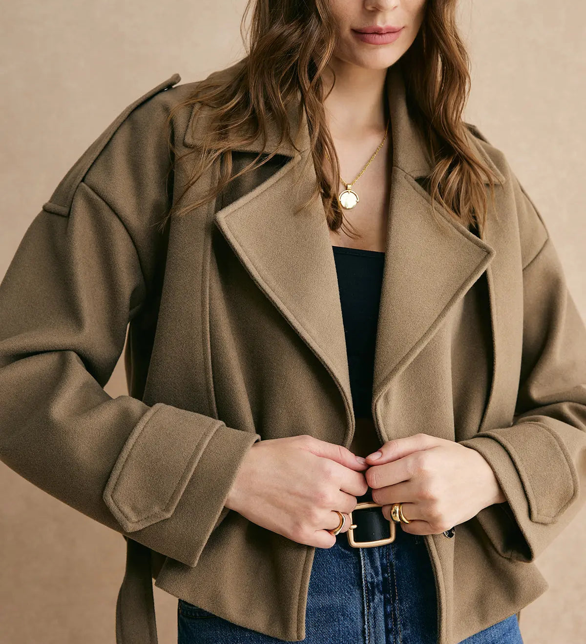 Soph | Warme Jacke mit Gürtel in einfarbig Zendoo.de