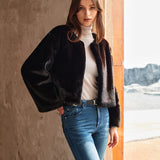 Elise | Kurze schwarze Kunstfelljacke