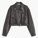 Lara | Schwarze Cropped Bikerjacke aus Denim – Für den ultimativen Rock-Chic-Look